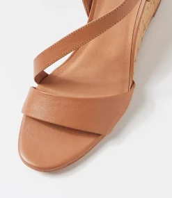 Women DIANA FERRARI Heels|Sandals-Staud Dark Tan Cork Heel Leather Sandals