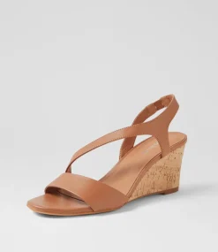 Women DIANA FERRARI Heels|Sandals-Staud Dark Tan Cork Heel Leather Sandals