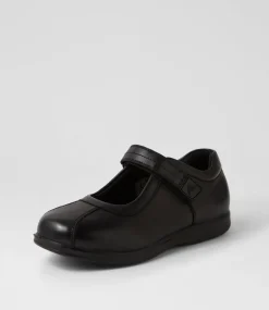 COLORADO Junior School Shoes-Stella Junior E Black Leather Mary Janes