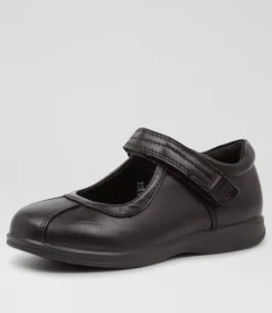LYNX Junior School Shoes-Suki Black Leather Shoes