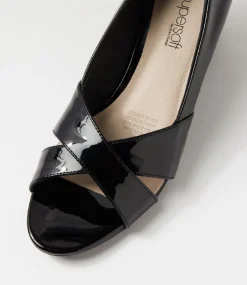 Women SUPERSOFT Comfort|Wedges-Suranne Black Crinkle Patent Sandals