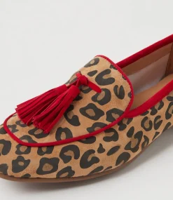 Women DIANA FERRARI Loafers|Flats-Tada Camel Leopard Red Suede Loafers