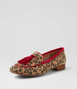Women DIANA FERRARI Loafers|Flats-Tada Camel Leopard Red Suede Loafers