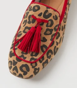 Women DIANA FERRARI Loafers|Flats-Tada Camel Leopard Red Suede Loafers