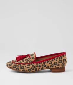 Women DIANA FERRARI Loafers|Flats-Tada Camel Leopard Red Suede Loafers
