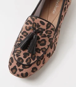Women DIANA FERRARI Loafers|Flats-Tada Mushroom Leopard Black Suede Leather Loafers
