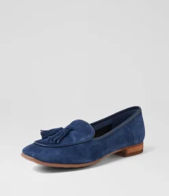 Women DIANA FERRARI Flats|Loafers-Tada Navy Suede Leather Loafers