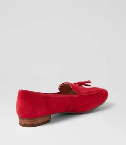 Women DIANA FERRARI Flats|Loafers-Tada Red Suede Leather Loafers