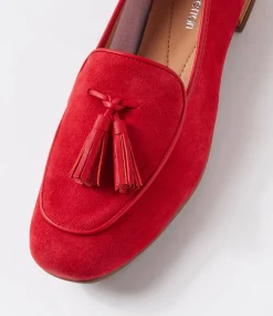 Women DIANA FERRARI Flats|Loafers-Tada Red Suede Leather Loafers