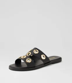 Women DIANA FERRARI Slides|Flats-Tarala Black Leather Slides