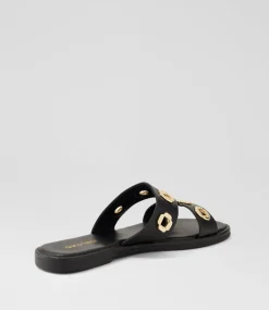 Women DIANA FERRARI Slides|Flats-Tarala Black Leather Slides