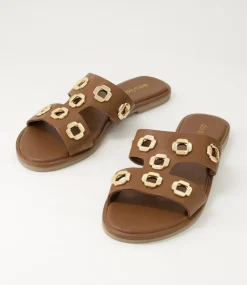 Women DIANA FERRARI Slides|Sandals-Tarala Tan Leather Slides