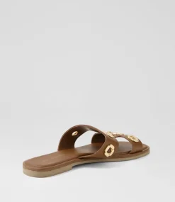 Women DIANA FERRARI Slides|Sandals-Tarala Tan Leather Slides