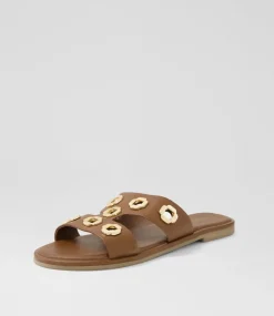 Women DIANA FERRARI Slides|Sandals-Tarala Tan Leather Slides