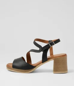 Women DIANA FERRARI Heels|Sandals-Teesha Black Leather Sandals