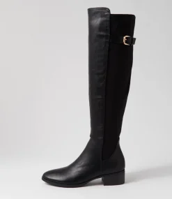 Women I LOVE BILLY Boots-Tejai Black Stretch Knee High Boots