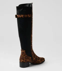 Women I LOVE BILLY Boots-Tejai Leopard Fabric Knee High Boots