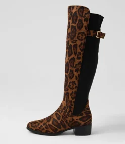 Women I LOVE BILLY Boots-Tejai Leopard Fabric Knee High Boots