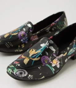 Women DIANA FERRARI Dress|Loafers-Temimie Black Base Floral Leather Flat Shoes
