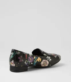 Women DIANA FERRARI Dress|Loafers-Temimie Black Base Floral Leather Flat Shoes