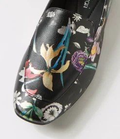 Women DIANA FERRARI Dress|Loafers-Temimie Black Base Floral Leather Flat Shoes