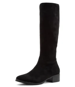 Women I LOVE BILLY Boots-Tenner Black Stretch Microsuede Long Boots