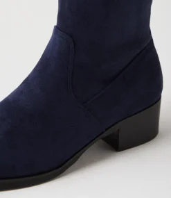 Women I LOVE BILLY Boots-Tenner Navy Stretch Microsuede Knee High Boots