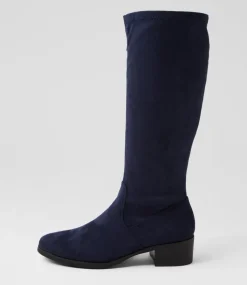 Women I LOVE BILLY Boots-Tenner Navy Stretch Microsuede Knee High Boots