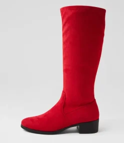 Women I LOVE BILLY Boots-Tenner Red Stretch Microsuede Knee High Boots