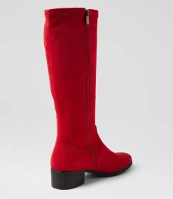 Women I LOVE BILLY Boots-Tenner Red Stretch Microsuede Knee High Boots