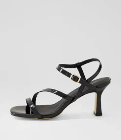 Women DIANA FERRARI Heels|Sandals-Theparty Black Patent Leather Sandals