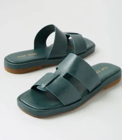 Women TOP END Flats|Slides-Tibbsy Navy Leather Slides
