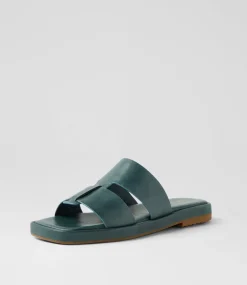Women TOP END Flats|Slides-Tibbsy Navy Leather Slides