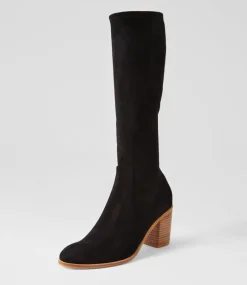 Women TOP END Boots-Tirry Black Natural Stretch Microsuede Knee High Boots