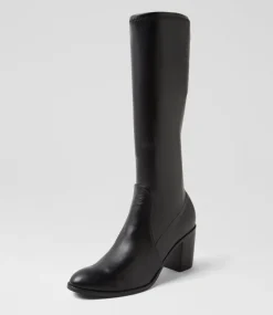 Women TOP END Boots-Tirry Black Stretch Knee High Boots