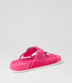 Women TOP END Flats|Slides-Toastey Hot Pink Leather Mesh Slides