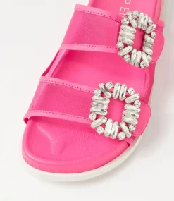 Women TOP END Flats|Slides-Toastey Hot Pink Leather Mesh Slides