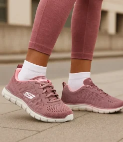 Women SKECHERS Sneakers-Track New Staple Dark Rose Pink Mesh Sneakers
