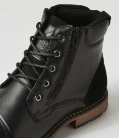 C88 by COLORADO Boots|Casuals-Troy Black Smooth Lace Up Boots