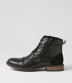 C88 by COLORADO Boots|Casuals-Troy Black Smooth Lace Up Boots
