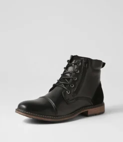 C88 by COLORADO Boots|Casuals-Troy Black Smooth Lace Up Boots