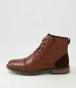 C88 by COLORADO Boots|Casuals-Troy Cognac Lace Up Boots