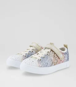 SKECHERS Sport School Shoes-Twinkle Sparks Sequin F Junior Silver Gold Sneakers