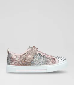 SKECHERS Sport School Shoes-Twinkle Sparks Sequin F Junior Light Pink Multi Fabric Sneakers