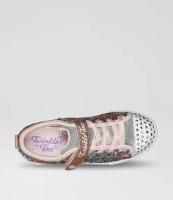 SKECHERS Sport School Shoes-Twinkle Sparks Sequin F Junior Light Pink Multi Fabric Sneakers