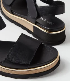 Women TOP END Wedges|Sandals-Ulissa Black Leather Sandals