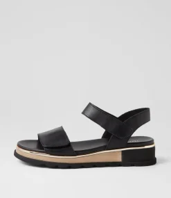 Women TOP END Wedges|Sandals-Ulissa Black Leather Sandals