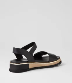 Women TOP END Wedges|Sandals-Ulissa Black Leather Sandals