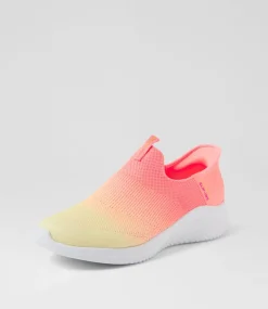 Women SKECHERS Sneakers-Ultra Flex 3 Beauty Blend Neon Pink Yellow Mesh Sneakers