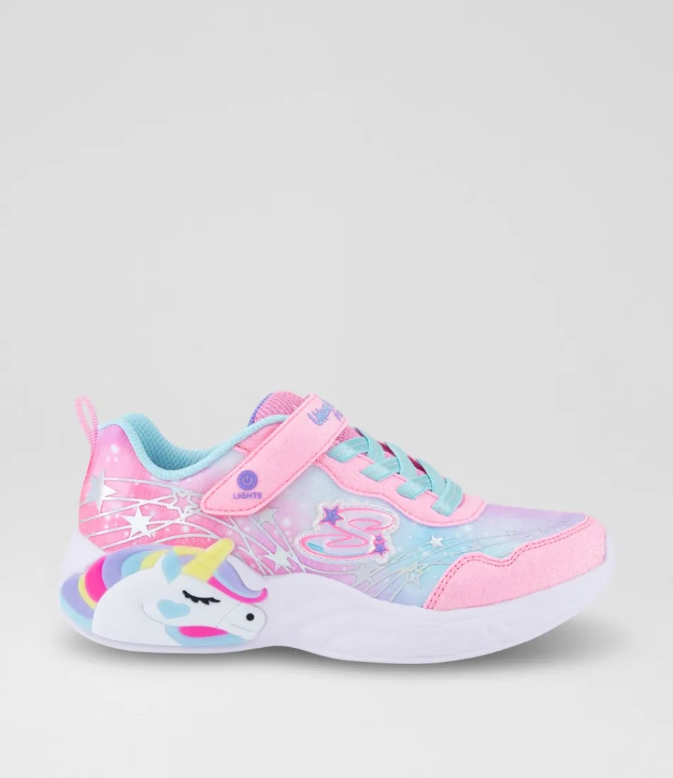 SKECHERS Sport School Shoes-Unicorn Dreams Junior Pink Turquoise Sneakers